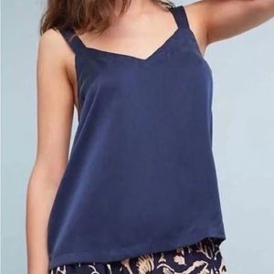 Anthropologie Floreat Navy Blue Silk Criss Cross Adjustable Strap camisole